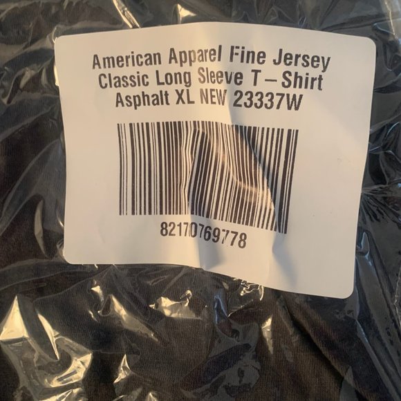 NWT AMERICAN APPAREL FINE JERSEY CLASSIC LONG SLEEVE T-SHIRT‎ ASPHALT XL - Picture 5 of 9